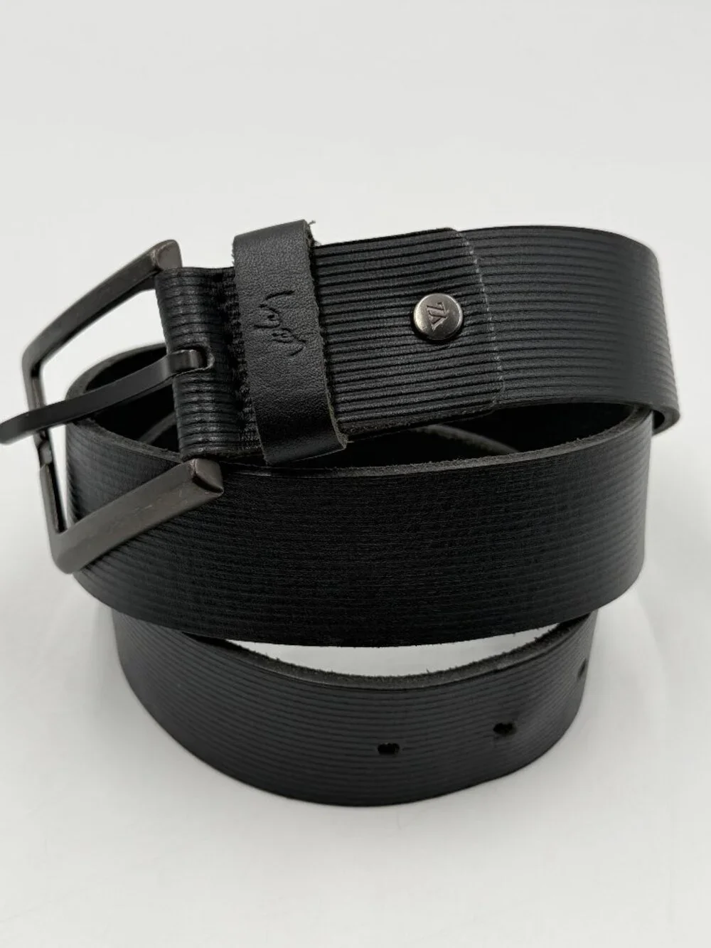 Velez Ribbed Textured Leather Belt Size 32 Black Dress Work 1.5